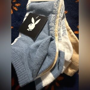 PLAYBOY 5-Pack Ankle Socks- Light Blue, White & Tan New